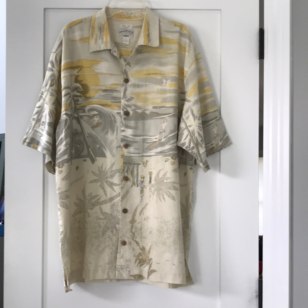 Tommy Bahama Silk button up short sleeve tropical print camp shirt mens M